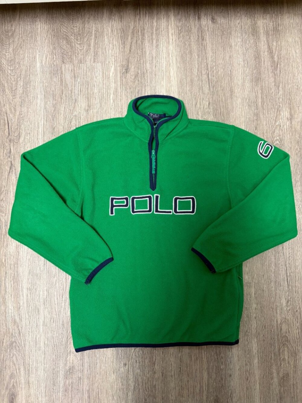 Polo Ralph Lauren Vintage Y2K Spell Out Logo Fleece Kids Size Medium Green Blue